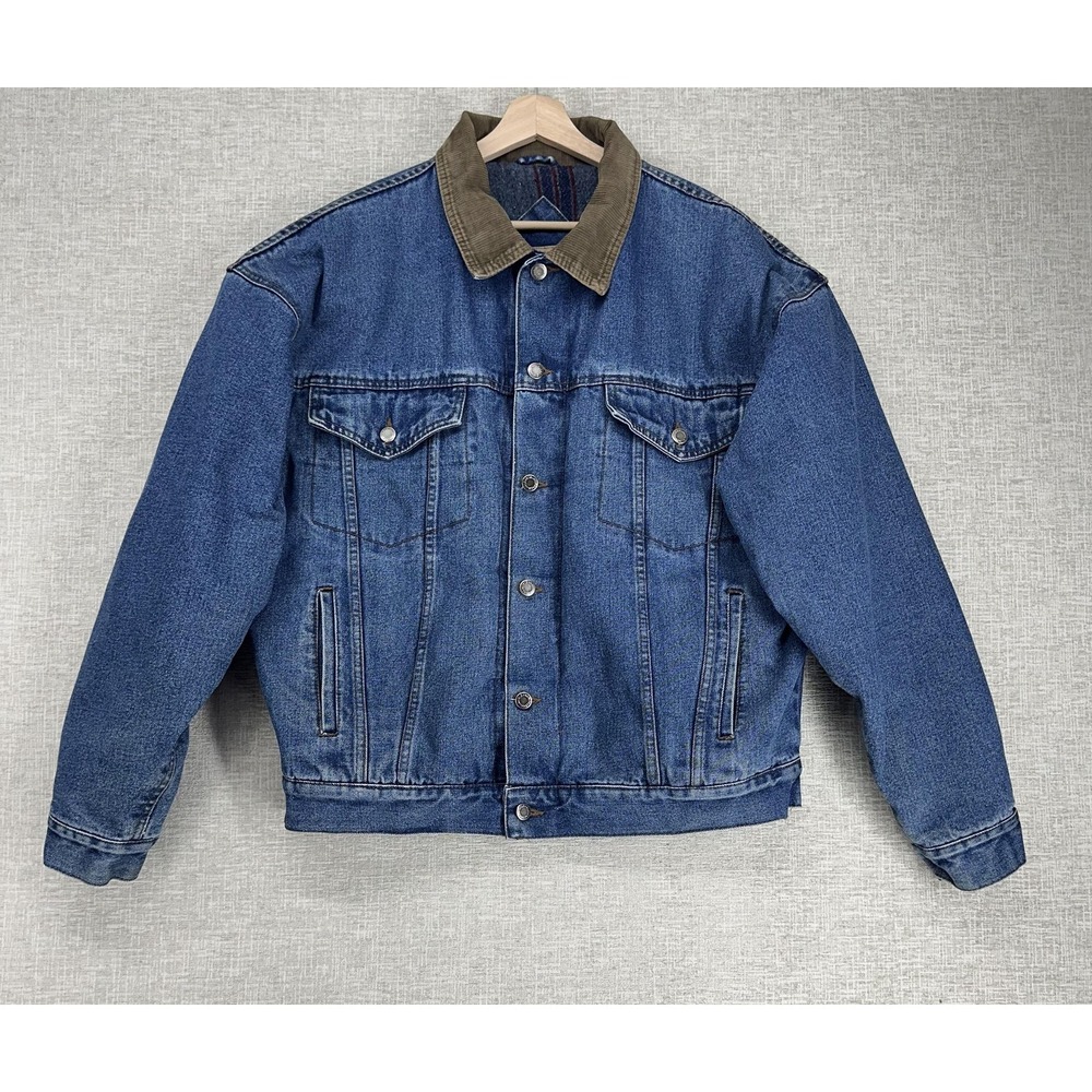 Wrangler Hero Jacket Mens Large Blue Denim Lined Corduroy Collar Western 3113